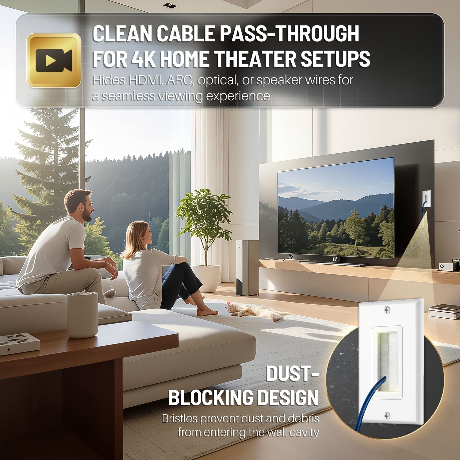 Works great with HDMI cables, coax cables, all standard AV audio video cables, speaker wires, all network cables and more