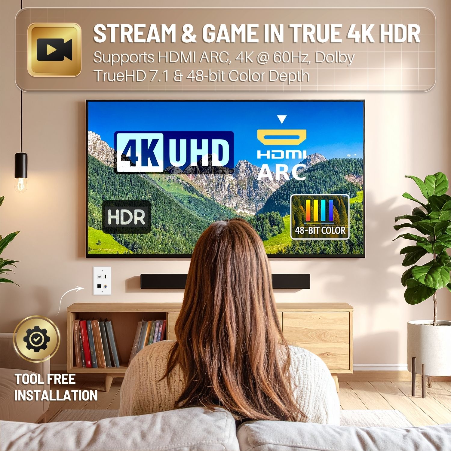 Piastra A Muro Riteav Con 2 Porte TV Coassiali F-Type + 2 CAT5e Ethernet + 4 HDMI – Connessione Tool-less - 4