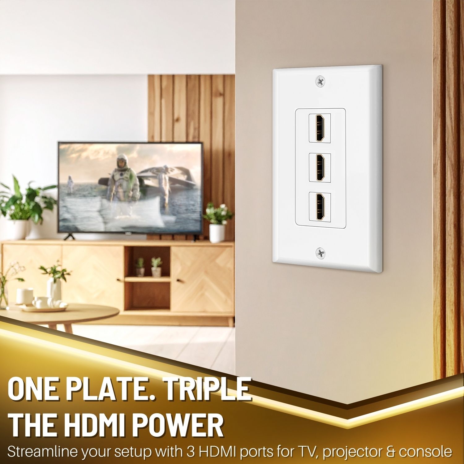HDMI Extention Wall Plate - Features pass-thru for High Speed HDMI features such as HDMI Audio Return Channel (ARC/eARC), HDMI Ethernet Channel (HEC), 48 bit color depth, 32 channel audio, Dolby True HD 7.1 audio and bandwidth up to 18 Gbps; Standard sized 4.5 x 2.7 inch wall plates can be mounted with a 1-gang low voltage bracket