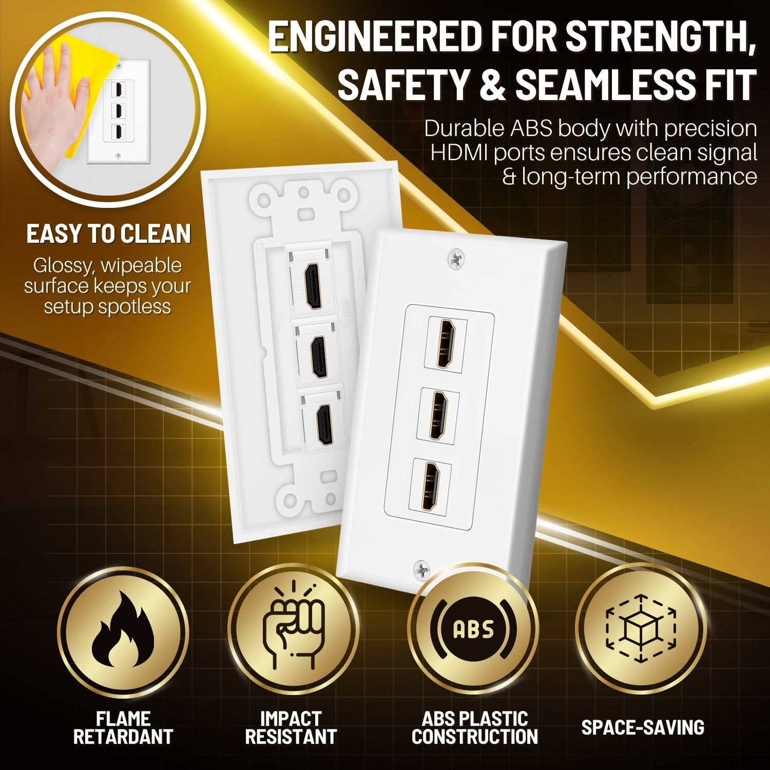 Secure HDMI Coupler - With a female port on the wall plate front and an HDMI female port on the back, easily connects to an HDMI cable run in the wall; Mount near your AV receiver or home theater system with an existing low voltage wall plate location or new HDMI outlet wall plate location