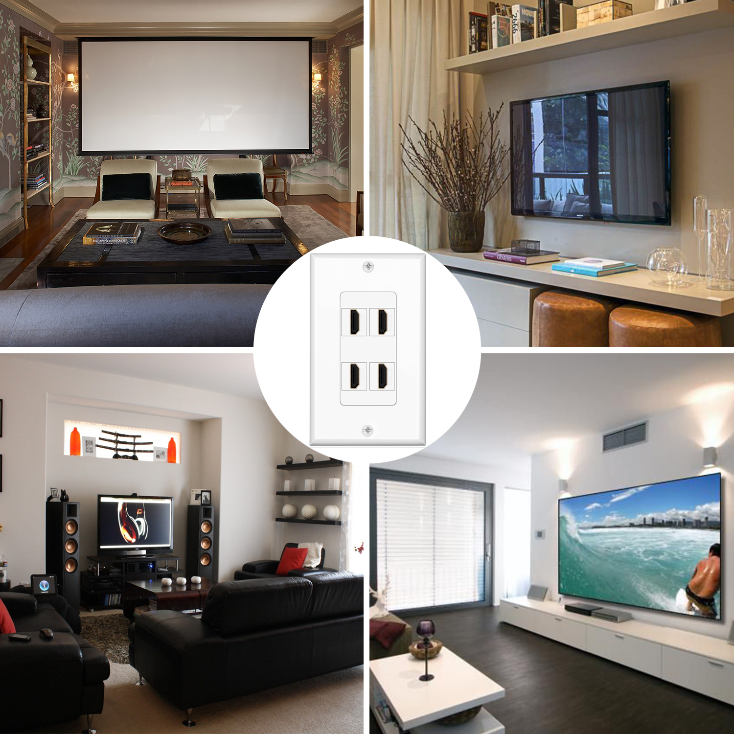 Two-Piece 4K HDMI Wall Outlet - Included faceplate and HDMI insert makes connecting the cables easier; Simple installation of HDMI wall plate 4 port insert with the included mounting screws