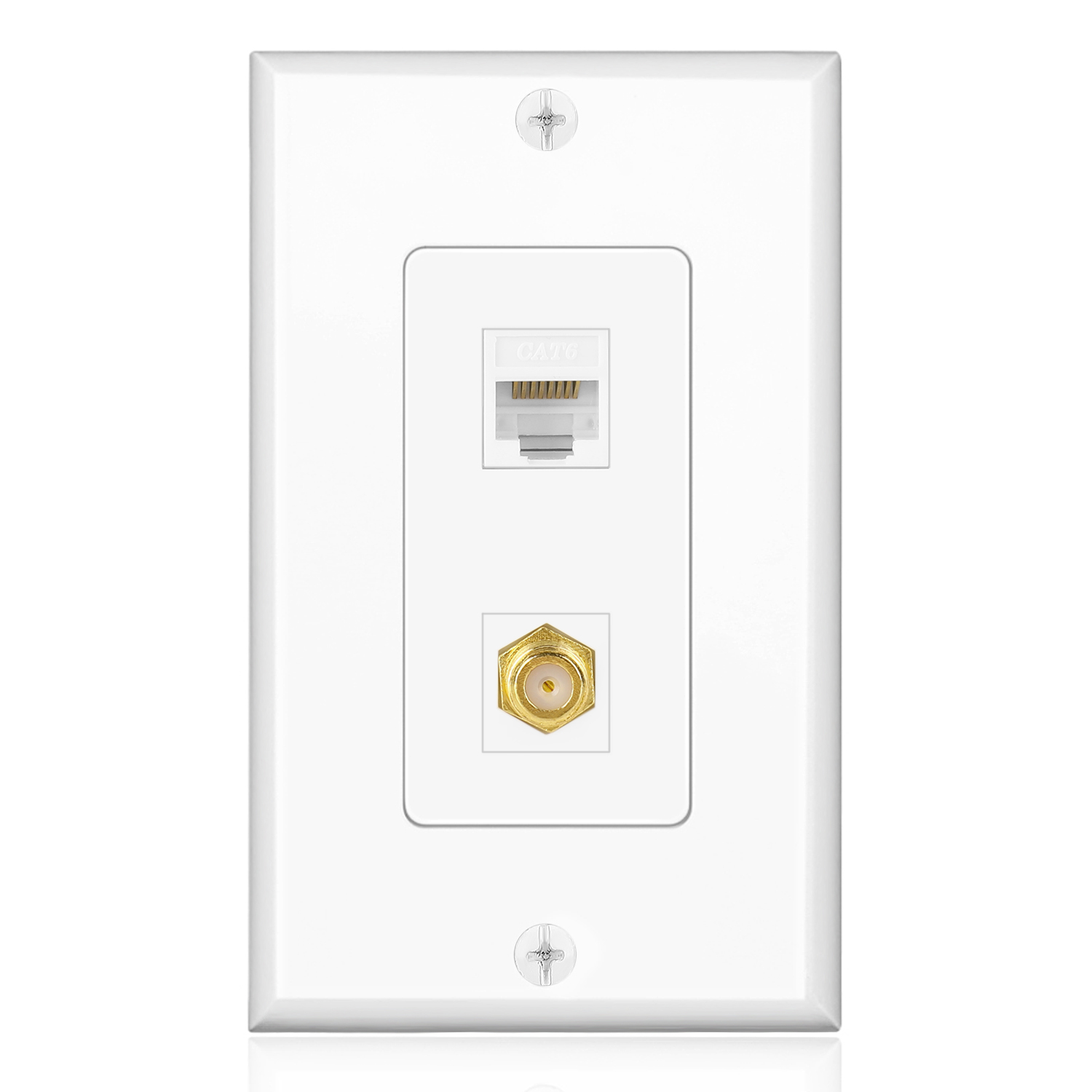 Ethernet Coax Wall Plate with 1 RJ45 Port and 1 Gold Plated F-Type ...