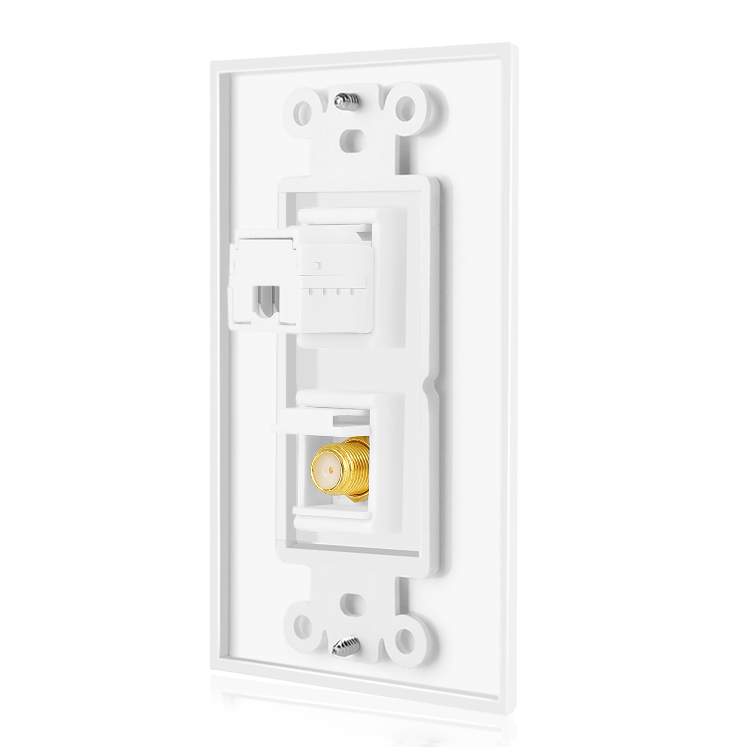Coax Wall Plate with 1 RJ45 Port and 1 Gold Plated FType
