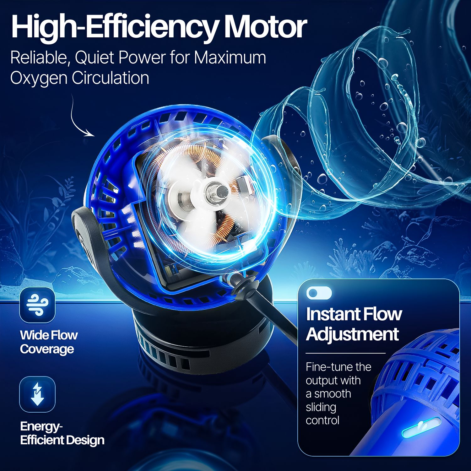Optimize Filtration - 360-degree oscillating aquarium powerhead has an articulating ball joint that helps you get aquarium water circulation, especially in hard-to-reach areas, to prevent the buildup of toxins and other contaminants that degrade the water quality