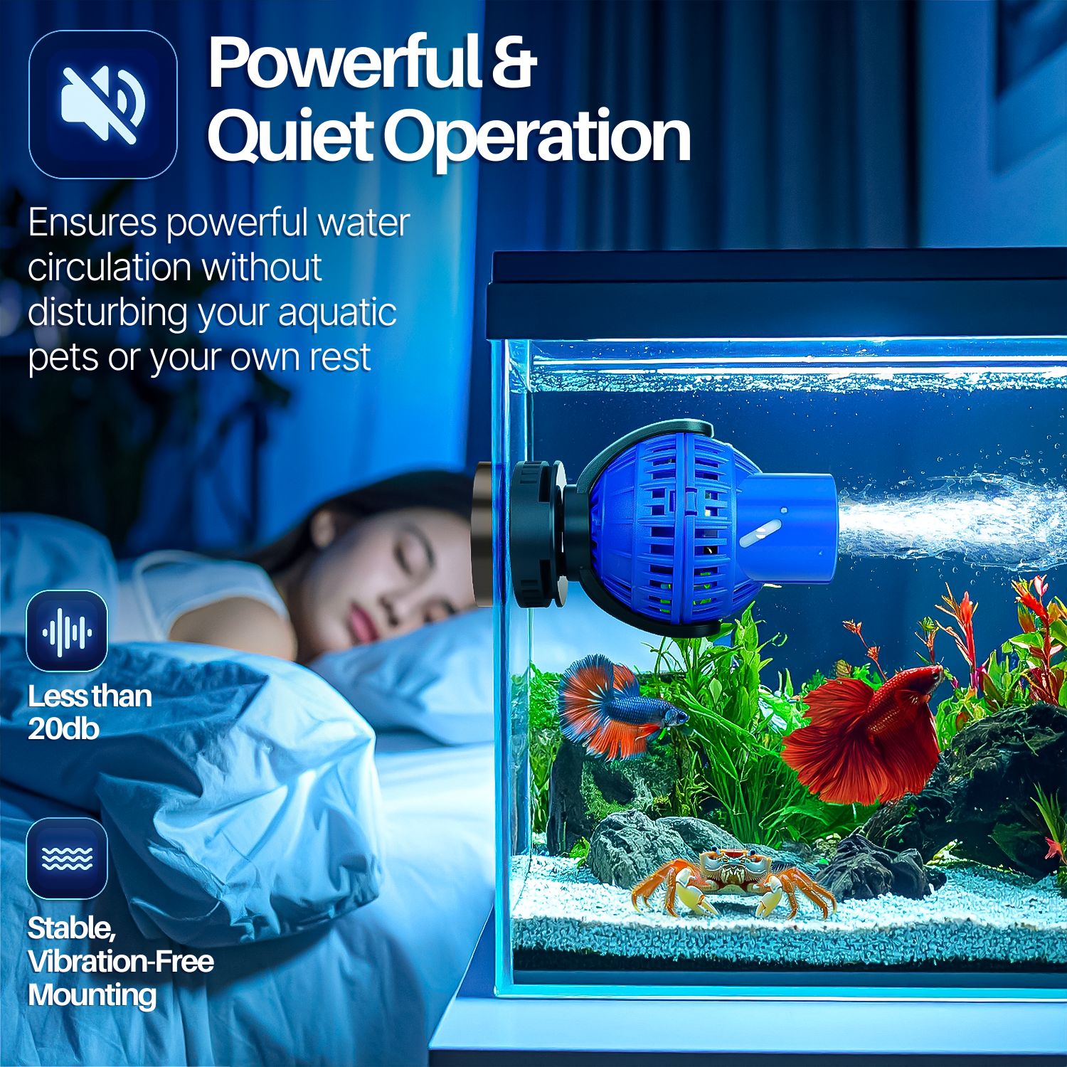 Enhance Gas Exchange - This aquarium wave maker is an entirely submersible fish tank circulator to easily move the water at the bottom, reducing harmful gases and dead spots, and improving oxygen levels.