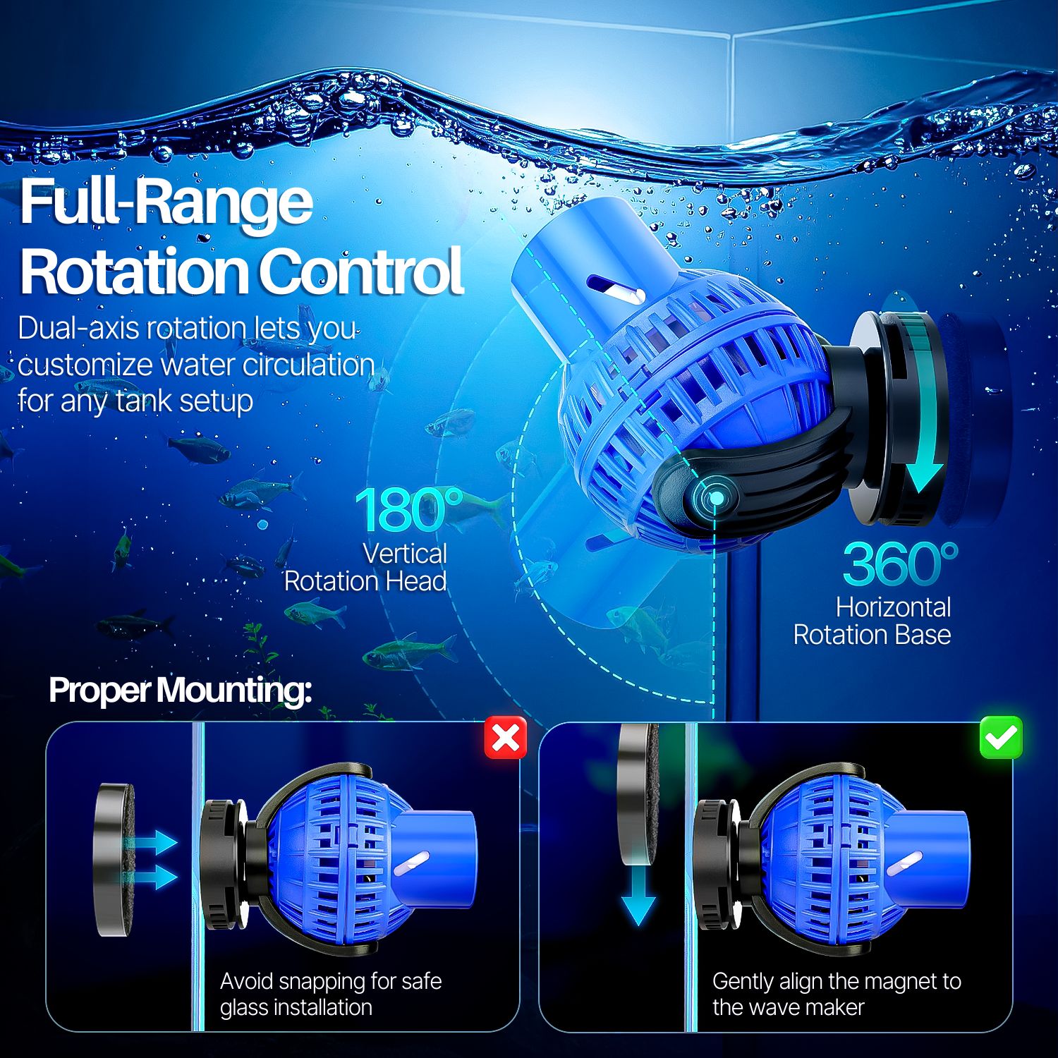 Maintain Even Temperature - Use this powerhead aquarium fan circulation for fish tank to evenly spread the heat around your aquarium, maintaining a consistent temperature all throughout.