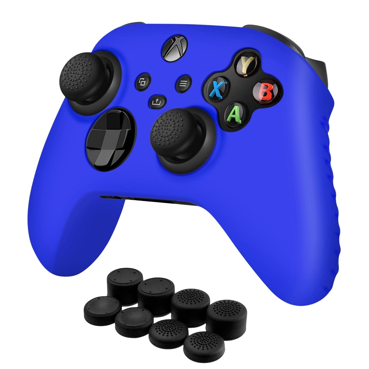 Controller Cover Skin Case + 8 Thumb Grips Set (Blue) Compatible with Microsoft Xbox Series S / X - Soft Studded Anti-slip Silicone Gel & Rubber Stick Caps Accessories for Video Games Gamepad