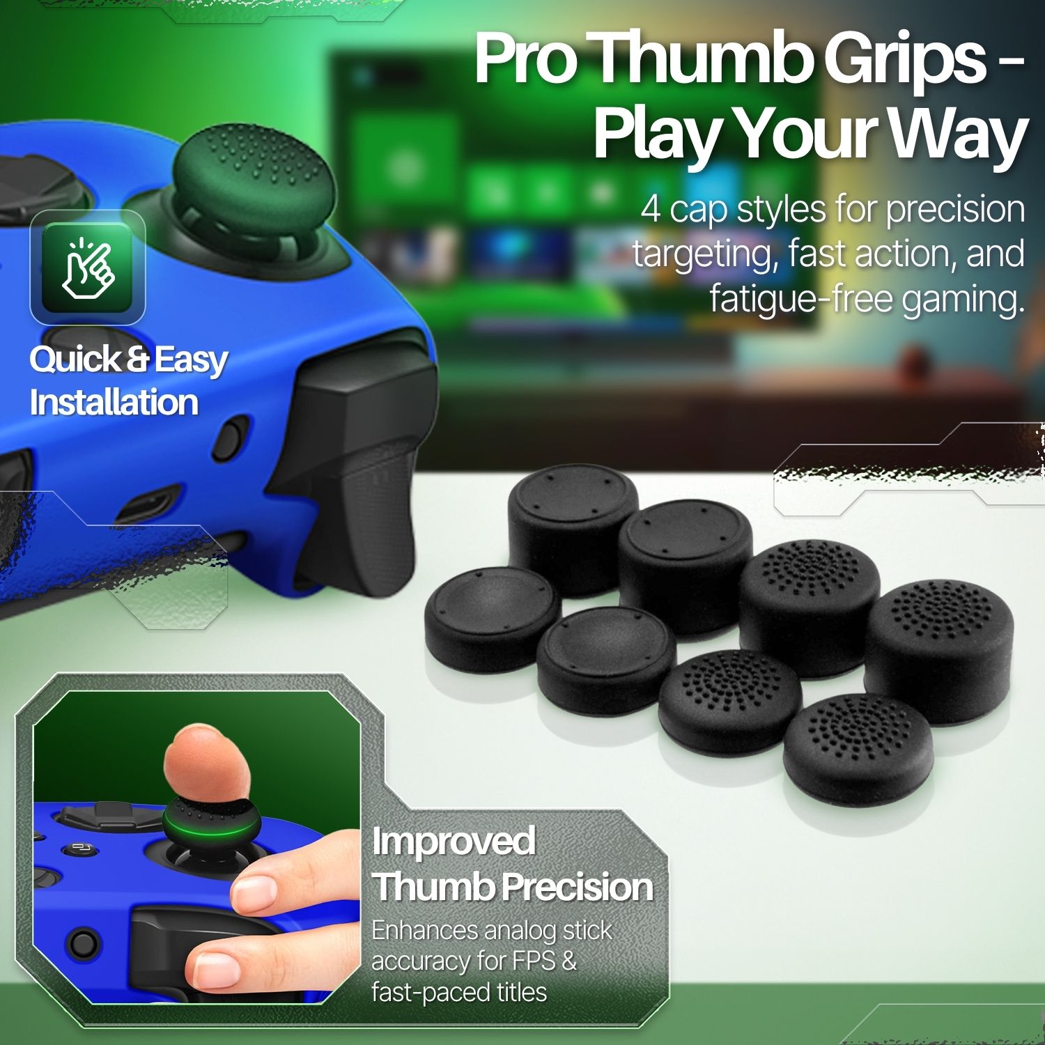 Includes 4 Pairs (8 Pcs) Of Different Thumb Grips - For Xbox Series X or S to enhance analog stick controls & improve precisions, incredibly comfortable and gentle on skin. Soft and smooth to the touch. The controller case adds almost no extra weight but rather enhance the texture