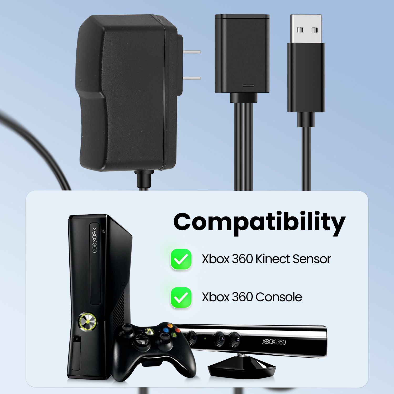 Power Adapter Supply Cord USB Cable for Kinect For Microsoft Xbox 360