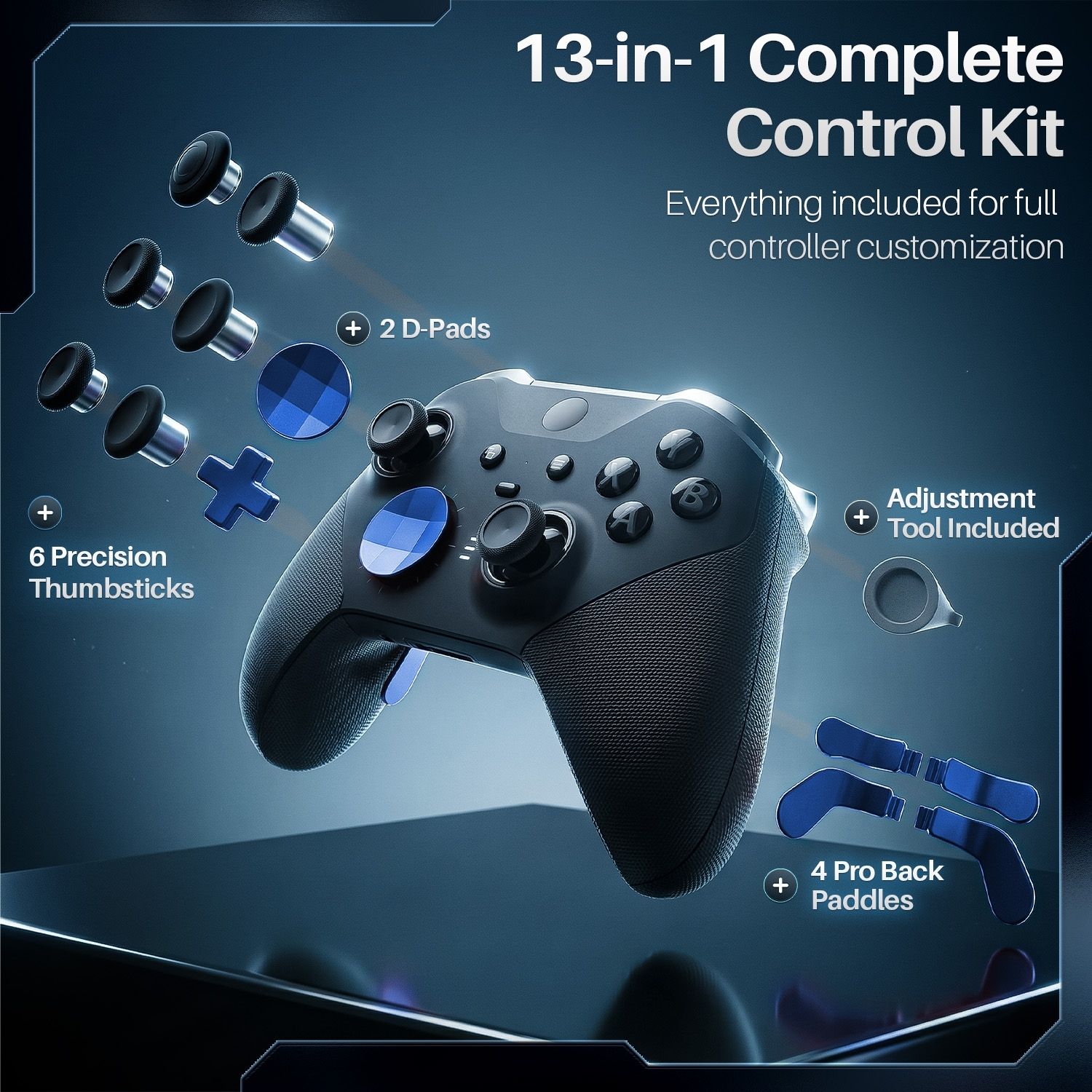 Elite Series 2 Controller Accessories - D-Pads, Thumbsticks, Paddles DIY Customizable Parts, High-Quality Blue Elite Component Kit, Replacement Accessories for Xbox One Elite Controller Series 2