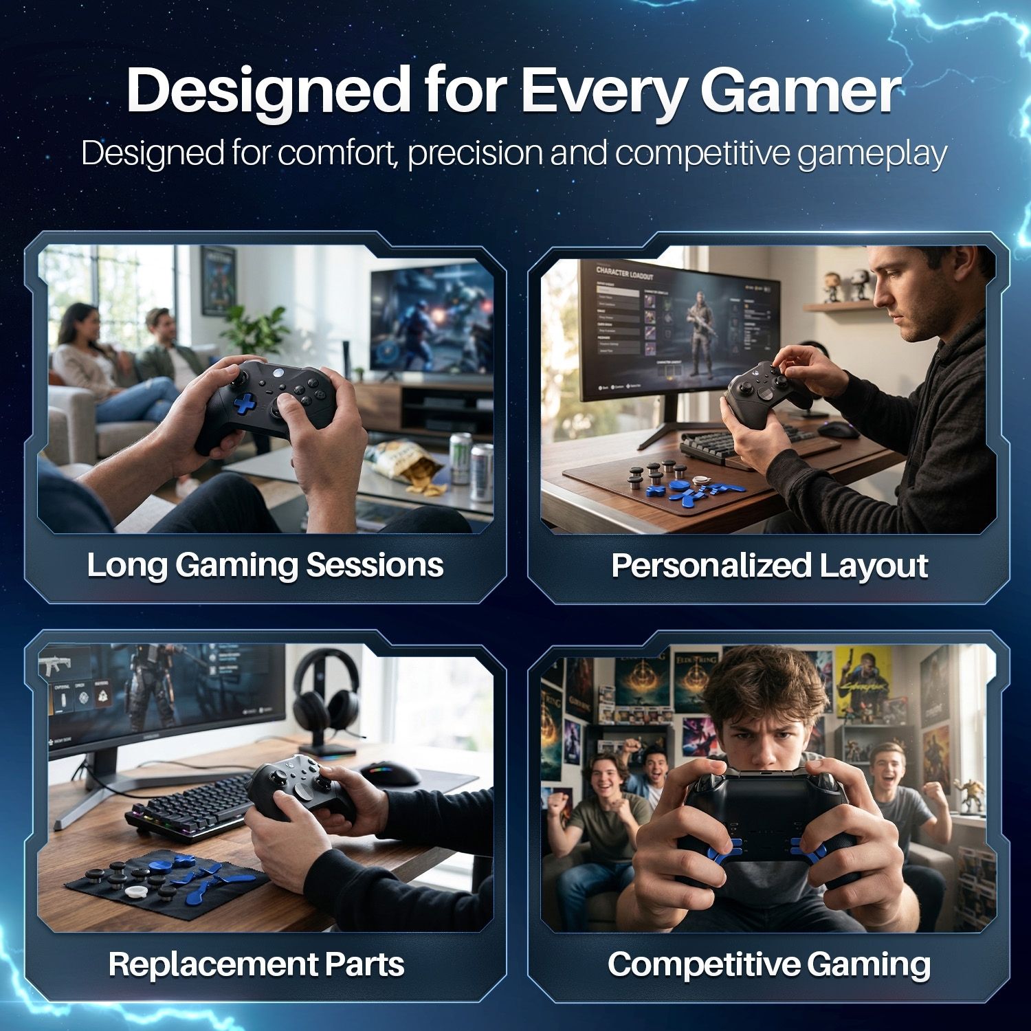 Elite Series 2 Controller Accessories - D-Pads, Thumbsticks, Paddles DIY Customizable Parts, High-Quality Blue Elite Component Kit, Replacement Accessories for Xbox One Elite Controller Series 2