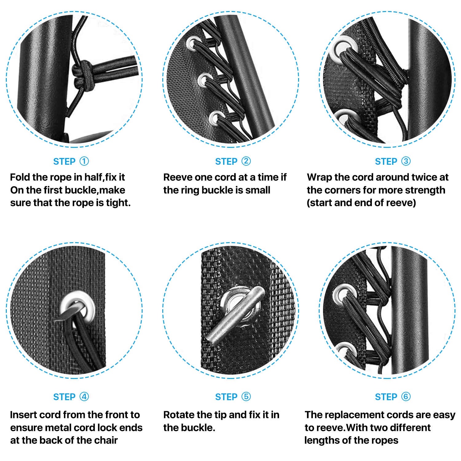 Environmentally Friendly Solution - Revitalize your favorite indoor or outdoor chair with high quality bungee chair cord. Repair stretch folding reclining chairs and not have to dispose because of a broken cord